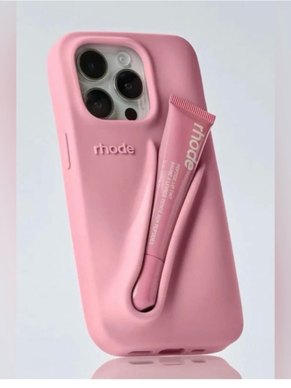 RHODE Pink Silicone iPhone Case without lip gloss